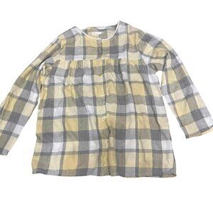 Plaid Button Down Long Sleeve Blouse – Yellow & Gray